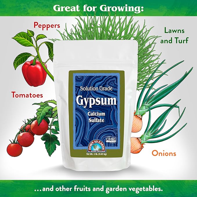 Down To Earth All Natural Fertilizers Organic Solution Grade Gypsum Calcium Sulfate - Professional Grade Gypsum Powder 325 mesh for Liquid, Drip or Spray Applications, 1 lb
