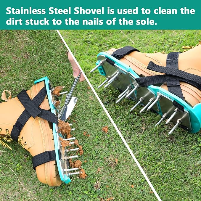 DenForste Lawn Aerator Shoes for Grass - Pre-Assembled Grass Aerator Shoes for Lawn - Soil Yard Aerator Tool for Aerating Patio Garden, Green