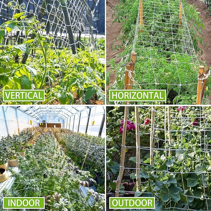 Trellis Netting, 2 Pack 5x30 Ft Garden Trellis Netting, Heavy Duty Square Mesh Outdoor Grow Vining Net for Climbing Plants, Tomatoes Peas Cucumber and Flower Plant with 50pcs Garden Ties