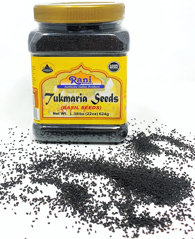 Rani Tukmaria (Natural Holy Basil Seeds) 1.38lbs (22oz) 624g PET Jar Used for Falooda / Sabja Dessert, Spice & Ayurveda Herbal ~ Gluten Friendly | NON-GMO | Kosher | Vegan | Indian Origin
