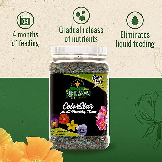 Nelson Plant Foods ColorStar Outdoor & Indoor Plant Fertilizer - Nutrient-Dense Plant Food to Increase Bloom Size & Quantity - 4-5 Months of Feeding (4 lb.)