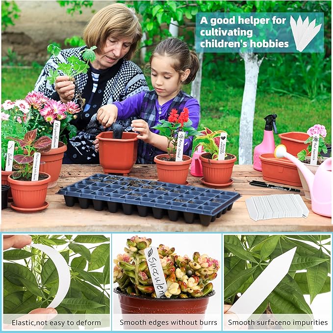 Plant Labels 4 Inch 200Pcs Plastic Plant Name Tags for Seedlings Garden Labels Markers Nursery Plant Tags Seed Labels Stakes with Permanet Marking Pen Plant Markers for Outdoor Garden (White200)