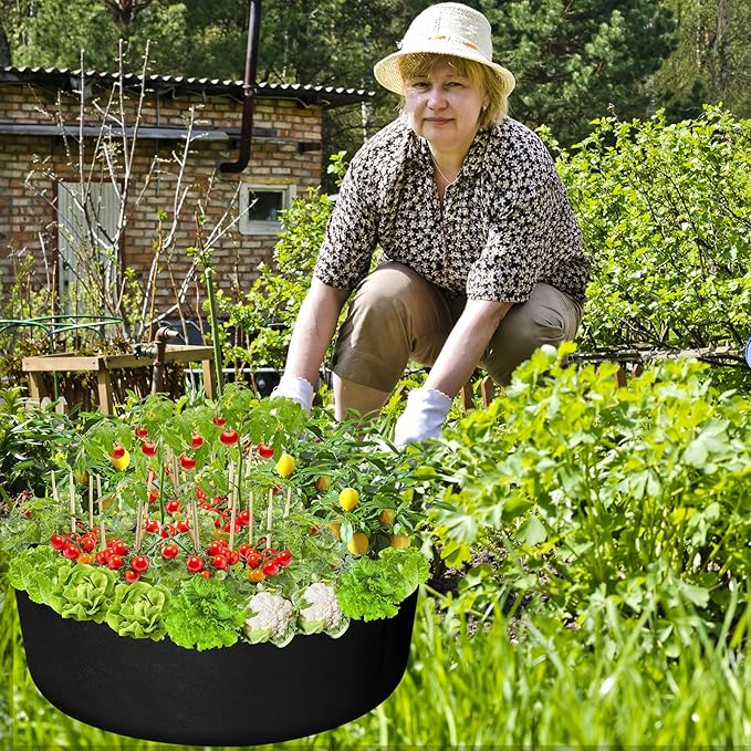 Zhehao 4 Pcs 15 Gallon Fabric Raised Planting Bed Round Garden Grow Bags Heavy Duty Breathable Fabric Raised Planter Container for Gardening Vegetables Herbs and Plants Outdoor