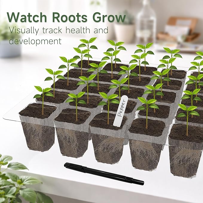 Gardzen 5 Pack BPA Free Seed Starter Tray Kit, 40 Cell Reusable Seedling Trays with Humidity Vented Domes and Base, Indoor Gardening Greenhouse Starter for Vegetables Flowers Herbs