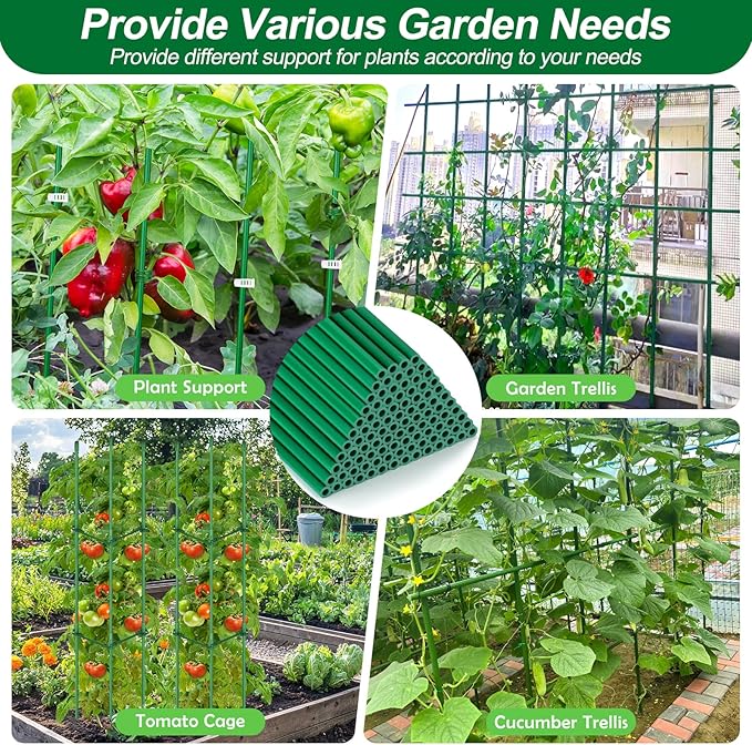 256PCS Garden Stakes Set with 75PCS 16 Inch Fiberglass Plant Sticks and Stake Arms, DIY 4ft 5ft 6ft 7ft 8ft Tomato Stakes, Garden Stakes for Vegetables Tomato Pepper Indoor Outdoor Plants
