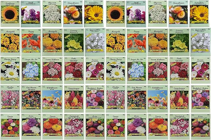 Set of 50 Flower Seed Packets! Flower Seeds in Bulk, 15 or More Varieties Available!