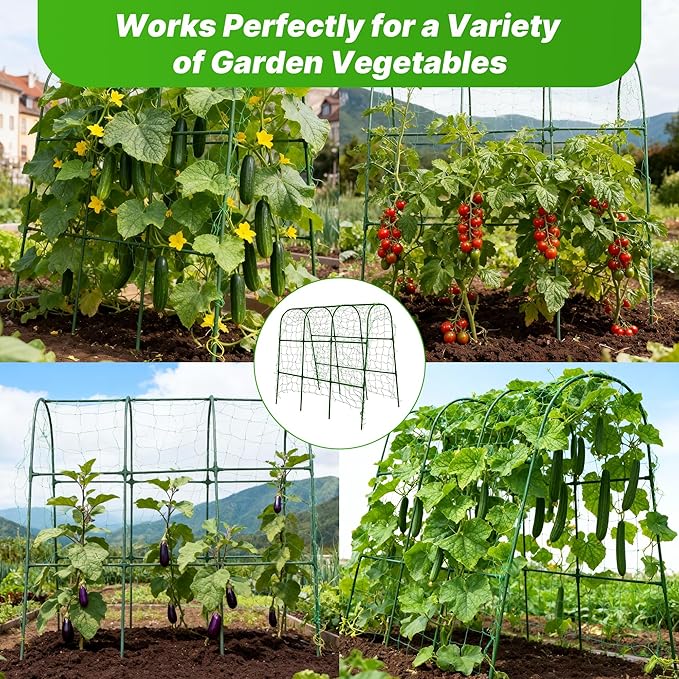 Cucumber Trellis for Raised Garden Bed, U-Shape Plant Support Metel Trellis for Climbing Plants Arch Trellis with Netting for Outdoor Cucumbers,Tomatoes,Vine Climbing Plant(47.2''X32''x47.2''(LxWxH))