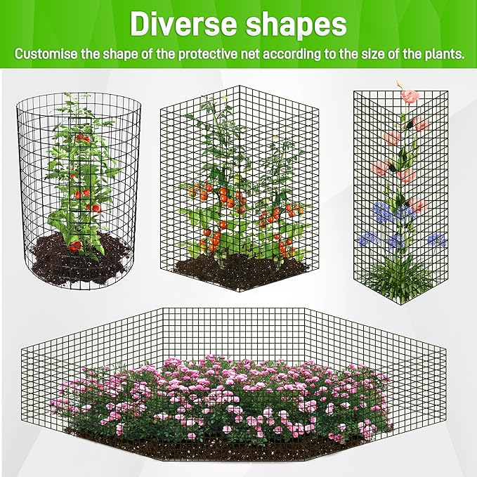 16 Pack Plant Protectors from Animals, 13.8"x 12" Wire Plant Protector, Wire Cages for Plants with Stakes and Cable Ties, Metal Plant Cages for Plants, Vegetables, Flowers