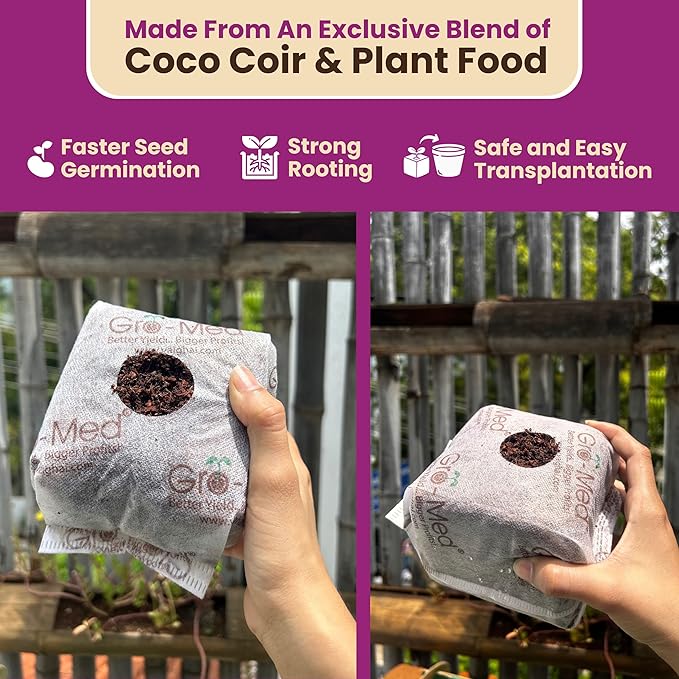 Gro-Med Coco Coir Seed Starter Cubes NPK Enriched for Herbs, Flowers, Vegetables organic Coco 4 Inch Plugs Perfect for Cloning, Cuttings, Propagation - 10 Cubes- Best Alternative to Peatmoss, Rockwool