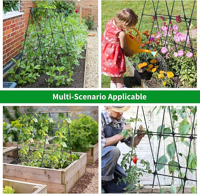 Garden Cucumber Trellis for Climbing Plants Outdoor, 50x48 inch A Frame Cucumber Trellis for Garden Raised Bed, Plant Support for Vegetable Vine Pea Bean, with Netting, Black