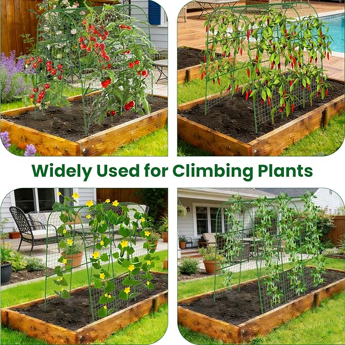 Cucumber Trellis for Raised Bed 64" L x 48" H, U-Shape Garden Trellis for Climbing Plants Outdoor, Metal Arch Trellis for Vegetables, Plant Support for Tomato Pea Zucchini Grape Flowers