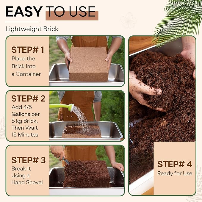 Coco Coir Brick for Plants (5kg / 11lb) – Unbuffered, Low EC Compressed Coconut Coir Expands to 70L / 2.5 cu ft for Soil Mixes, Seed Starting & Growing Media