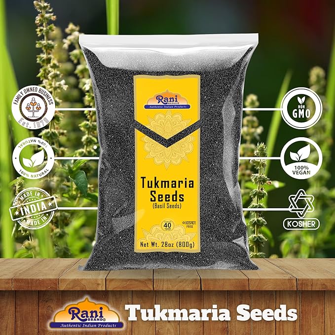 Rani Tukmaria (Holy Basil Seeds) 28oz (800g) Used for Falooda / Sabja Dessert, Spice & Ayurveda Herbal ~ All Natural | Gluten Friendly | NON-GMO | Kosher | Vegan | Indian Origin