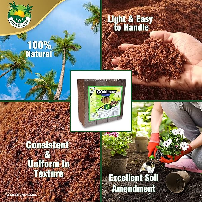 MODELLOR 4 Bricks (5 lb) Premium Super Washed Coco Coir, Yields 9 gallons, Seed Starter, Organic, pH Balanced, Gardening, Indoor, Outdoor use.
