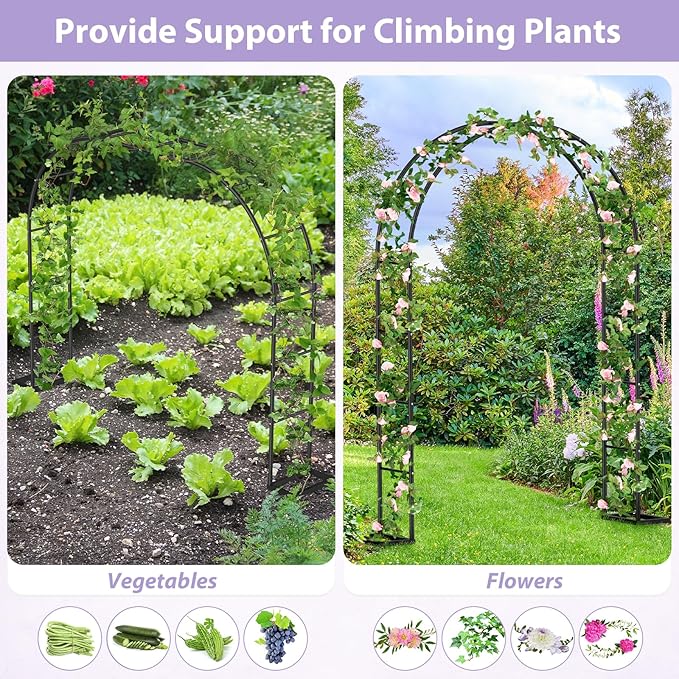 Sunexinlo Garden Arch Trellis with Base, 5.3'W x 7.6'H or 7.9'W x 6.3'H Wedding Arch, Metal Garden Trellis for Climbing Plants Outdoor Wedding Christmas Bridal Party Decoration, Black
