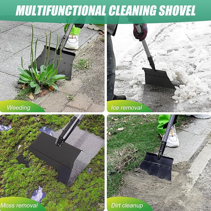 Suchtale Garden Flat Shovel,Floor Scraper, Heavy Duty Multifunctional Outdoor Cleaning Shovel with 54 Adjustable Long Handle, Ideal for Weed Removal, Lawn Edging,Trenching & Ice Scraping