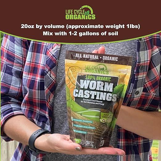 20 oz 100% Organic Worm Castings – Natural Superfood for Plant Growth, Root Development & Growing Healthier, Stronger Crops – Non Toxic & Kind to Soil – Resealable Zip Pouch – Life Cycle Organics