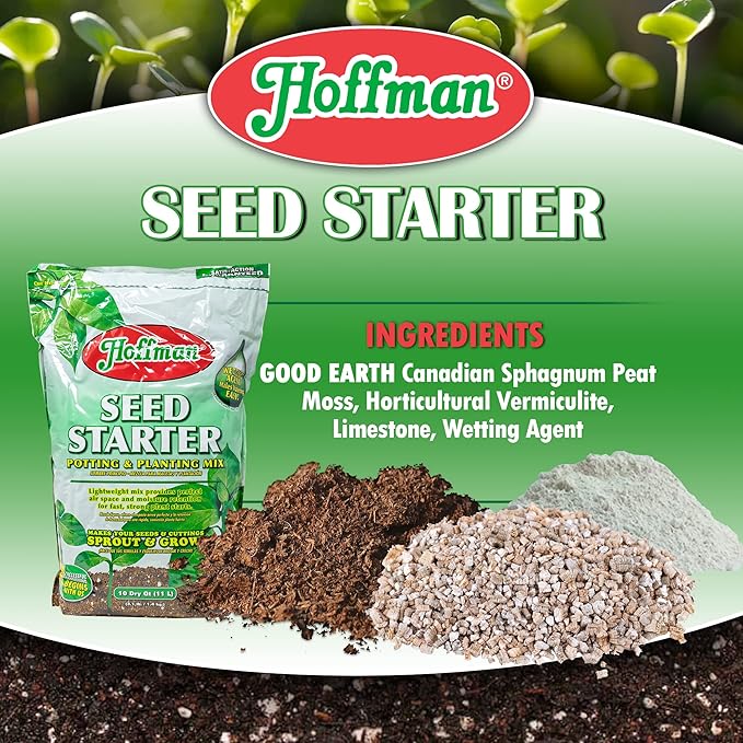 Hoffman Seed Starter Potting & Planting Mix with Wetting Agent for Moisture Retention, 10qt Bag, 3 Pack