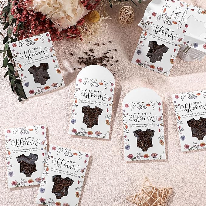 Fumete 50 Pack Clothes Style Baby in Bloom Baby Shower Favor for Guest Wildflower Seeds Packets Party Favor with Love Window Wildflower Seed Envelopes for Wedding Party Gender Reveal