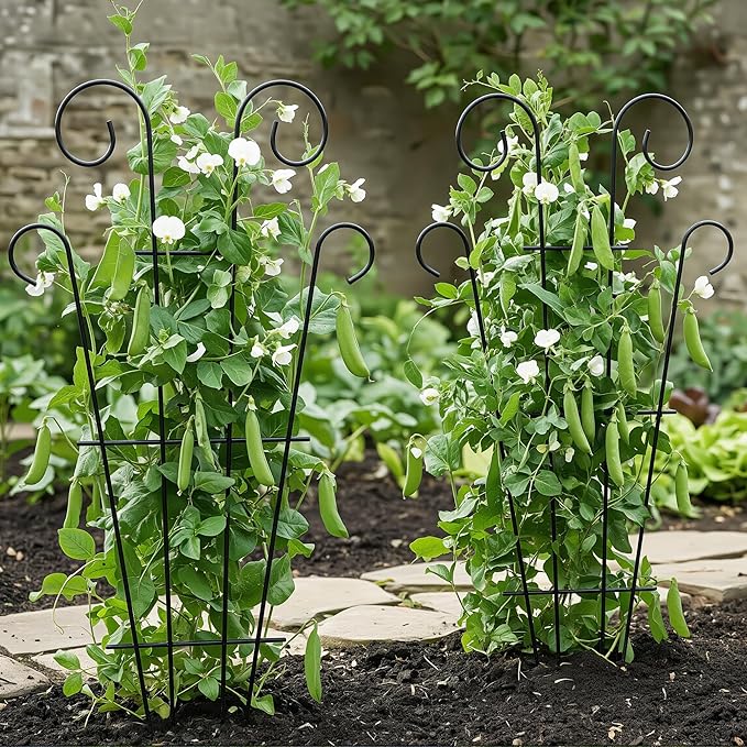 4 Pack 23 Inch Plant Trellis for Potted Plants, Metal Garden Trellis for Climbing Plants, Indoor Outdoor Decorative Vine Support for Pots, Wave Shape, Black