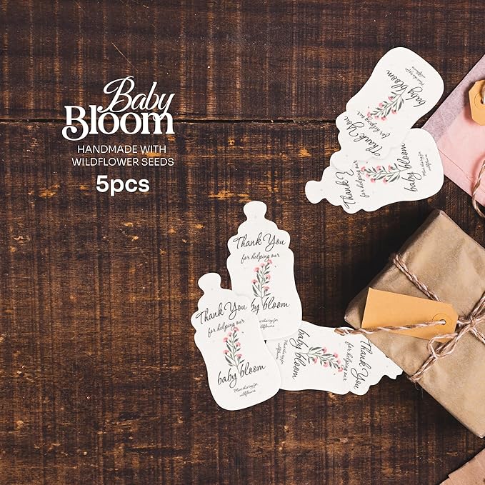 Seed Bloom Bottle Shaped Seed Paper – 5Pcs Pink Shower Favors for Guests with Wildflower Seeds, Writable & Plantable, Shower Favor Gifts for Guest