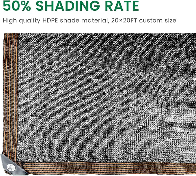 50% 20 X 20 FT Black Shade Cloth, Outdoor Woven Sun Shade with Grommets, Durable Breathable Netting Shading Antifreezing for Patio, Garden, DIY Home, Plants Cover, Greenhouse, Dog Kennel