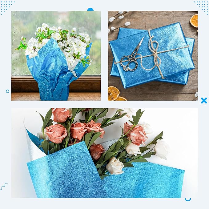 10 PCS Foil Wrap for Potted Plant, 19.7×19.7 inches Blue Floral Foil Plant Pot Covers, Matte Texture Wrapping Paper for Christmas Plant Pot, Foil Wrapping Paper for DIY Flower Pot (Blue)
