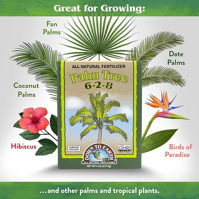 Down To Earth All Natural Fertilizers Organic Palm Tree - Plant Food for Palms, Cycads, Exotic and Tropical Plants 6-2-8, 5 lb