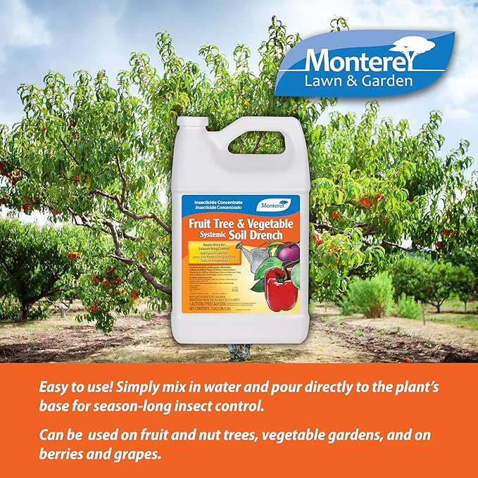 Monterey Fruit Tree & Vegetable Systemic Soil Drench Bundled with Garden Measure Spoon, Apply Once for Season Long Control, Imidacloprid Systemic Insecticide - 1 Gallon