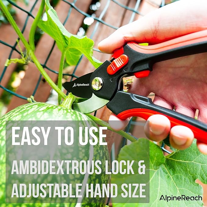 AlpineReach Pruning Shears Set Bypass and Anvil for Gardening, Sharp Ergonomic Pruners, Adjustable Soft Handle for Small & Large Hands, Heavy Duty High Carbon Steel Blade, Secateurs, Gift Box