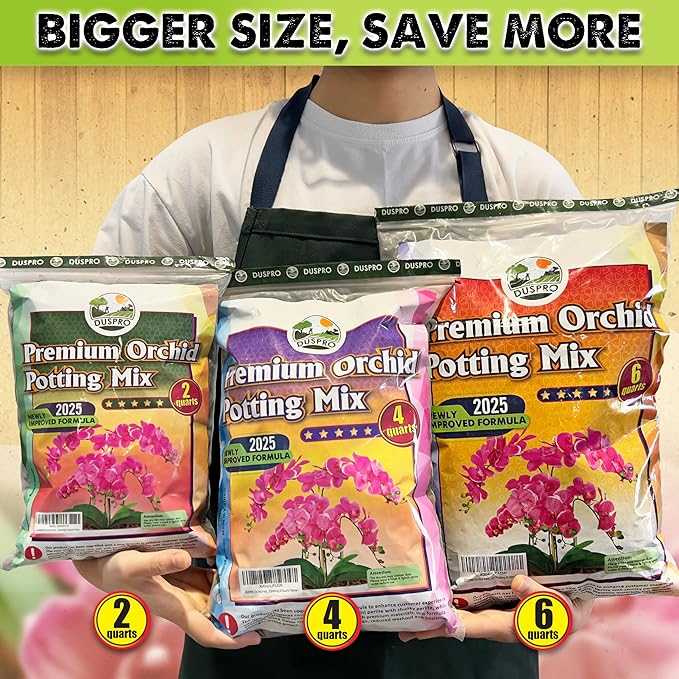 [Upgraded] DUSPRO Orchid Potting Mix for Repotting with Forest Moss, Pine Bark, Perlite & Pumice Natural Ingredients, Orchid Bark Potting Mix, Orchid Repotting Kit Drainage Indoor Potting Medium 6QT