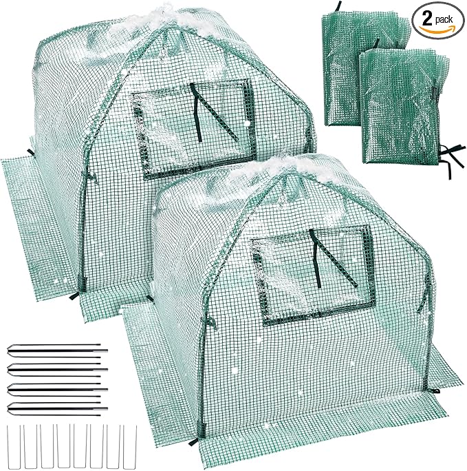 2 Packs Plant Cover Freeze Protection Blanket, 24''x24''x21'' Outdoor Garden Fabric Cover with Poles and Stakes for Winter Frost, Frost Covers for Small Trees, Shrubs, Green