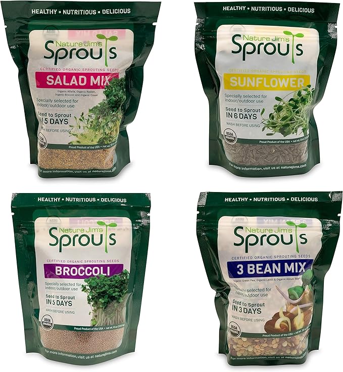 Nature Jims Sprouts Sunflower Seed - Certified Organic Black Oil Sunflower Sprouts for Soups - Raw Bird Food Seeds - Non-GMO, Chemicals-Free - Easy to Plant, Fast Sprouting Sunflower Seeds - 8 Oz