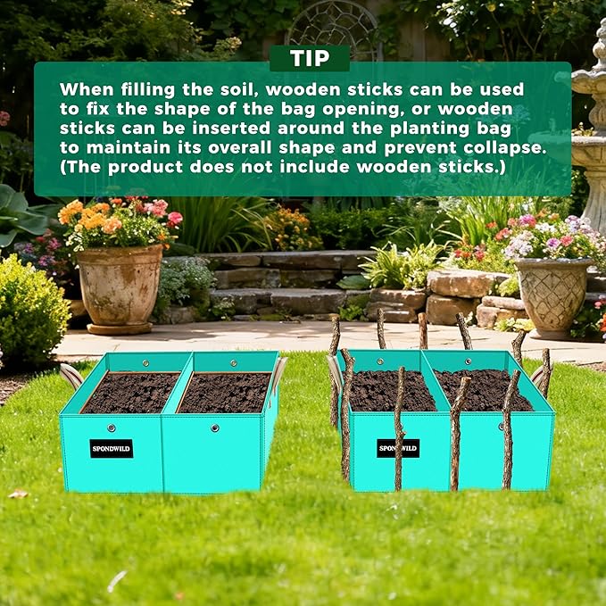 2 Pcs 6 Gallon Rectangle Grow Bags for Growing Herbs, Reusable Rectangle Garden Planter, PE Pots for Vegetables, Flowers and Fruits (Green)