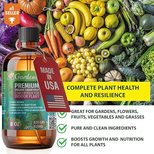 𝐁𝐄𝐒𝐓𝐒𝐄𝐋𝐋𝐄𝐑 Organic Liquid Kelp Fertilizer by GARDENERA - [32 OZ] - Organic Plant Superfood for Gardening - Concentrated Kelp & Seaweed Extract for Gardens, Lawns, Plants & Soil