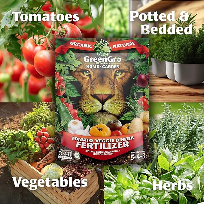 GreenGro Veggie, Herb, & Tomato Fertilizer - Outdoor & Indoor Plant Food for Edible Plants/Organic Fertilizer & Flower Food for Vegetable Garden/Improve Harvest with Vital Plant Nutrients (4 lb)