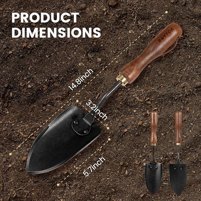 Garden Hand Trowel, Heavy Duty Stainless Steel Garden Shovel with Walnut Handle, Small Gardening Tools for Planting, Digging and Wedding