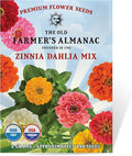 The Old Farmer's Almanac Zinnia Seeds (Dahlia Mix) - Approx 200 Flower Seeds - Premium Non-GMO, Open Pollinated, USA Origin