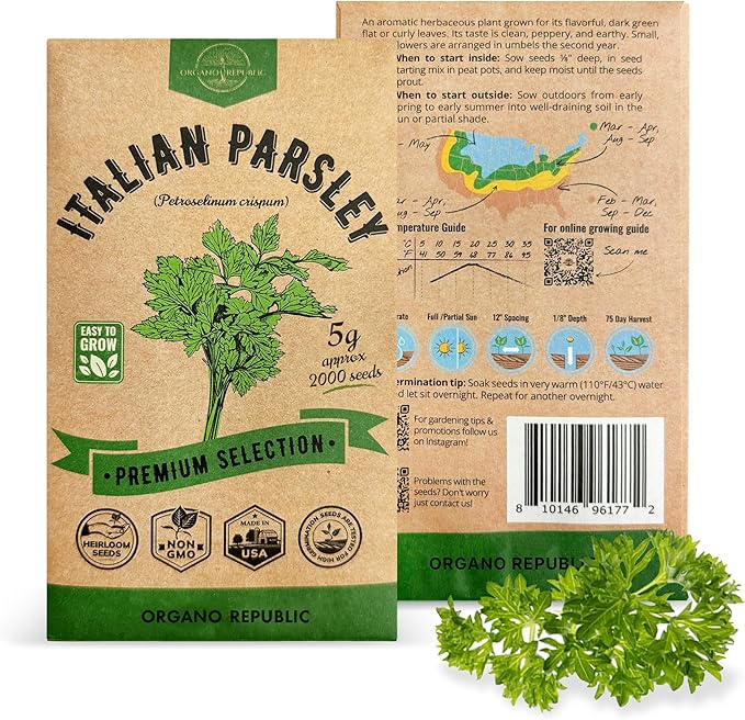 Organo Republic Italian Parsley Seeds Pack 5G - Over 2,000 Non-GMO Heirloom Parsley Seeds for Planting Herbs in Individual Seed Packet, Herbs Seeds for Planting Home Garden Indoor & Outdoor Gardening
