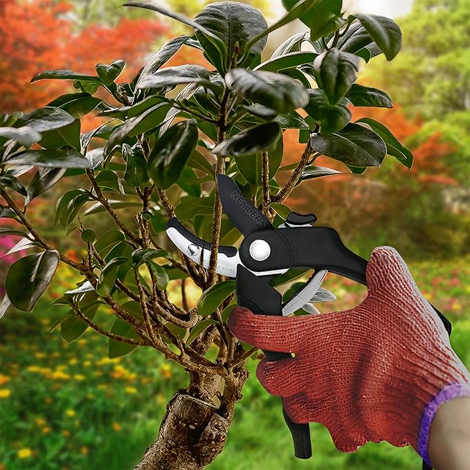 Nevlers 8" Anvil Pruning Shears for Gardening – Garden Shears with Stainless Steel Blades & 8mm Cut Capacity | Hand Pruners for Gardening | Ergonomic Garden Tools | Heavy Duty Scissors w/Safety Lock