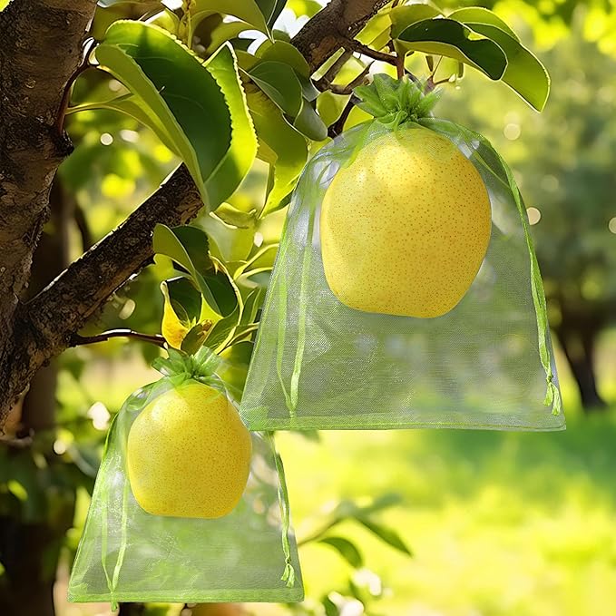 EWPJDK 70pcs Fruit Protection Bags 6x8 inch Green Netting Cover Drawstring Mesh Tomato Protectors Bags Pest Barrier for Blueberry Small Fruit Veggies Garden (70, 6x8 inch)