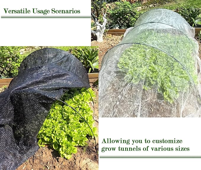 36PCS Garden Hoops Grow Tunnel Kit - 8FT Rust-Free Fiberglass Arches with Plastics Coating (6 Sets) for Raised Beds, Plant Support, Shade Cloth Net, Insect Netting & Row Cover Protection