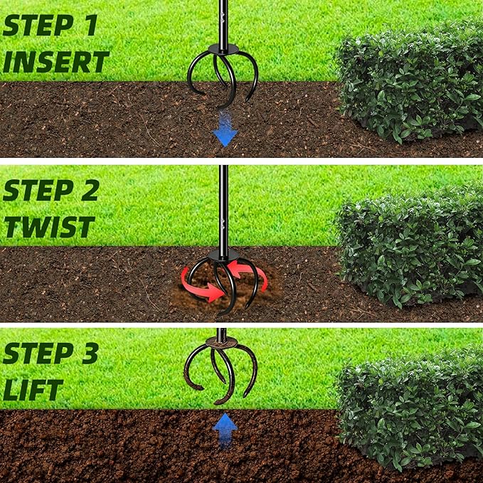 Amorest Hand Tiller for Gardening, Heavy Duty Garden Claw Twist Tiller, Manual Soil Cultivator with Long Handle, Lawn Aerator & Soil Loosening Tool for Garden Beds, Yard & Vegetable Garden