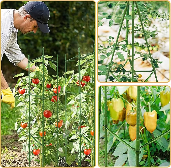 4 Pack 48 Inch Tomato Cages for Garden, Triangle Metal Plant Support with Rust-Resistant Coating, Heavy Duty Tomato Trellis for Raised Bed, Pots, Cucumbers, Peppers & Climbing Plants