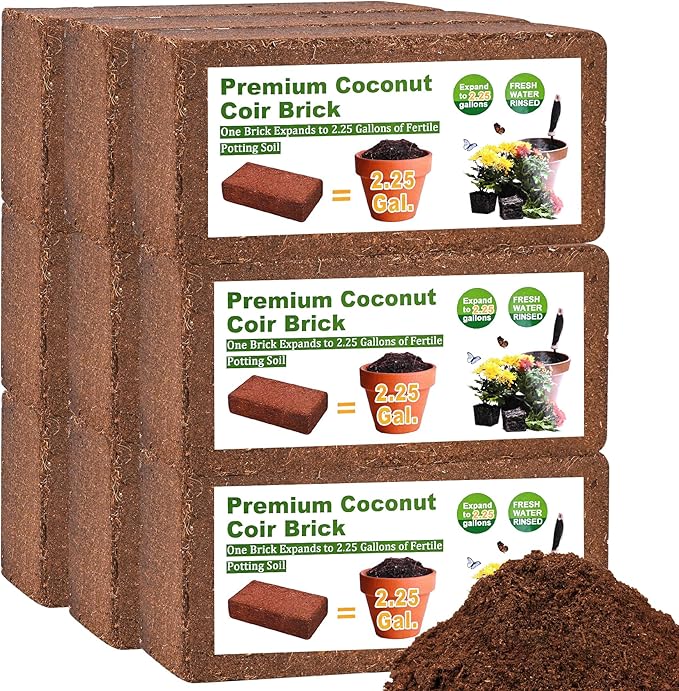 Organic Coco Coir 9 Pcs Compressed Coconut Coir Bricks Coconut Fiber Husk Substrate Mulch Coconut Bark Core Growing Medium Peat Moss Soil High Nutrition for Plants Gardening Seed Starting Soil Mix