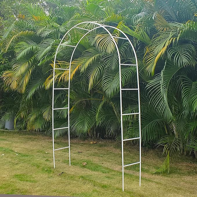 White Iron Pergola Arbor Practical, 7.9 Feet High x 4.6 Feet Wide, Assemble Easily for Various Climbing Plant Wedding Garden Arch Bridal Party Decoration Wide Arbor