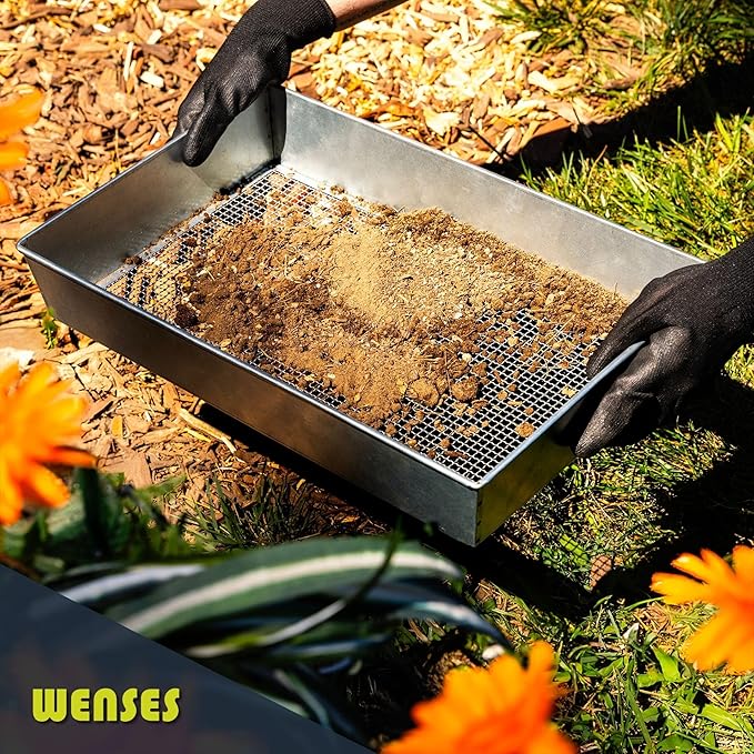 Soil Sifter, Wide Size (17.5 x 11.5 inches) with 3/8-inch Mesh, Garden Sieve for Dirt, Sand, Rocks, and Compost