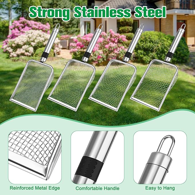 4PCS Soil Sifter for Gardening, Stainless Steel Sand Soil Compost Sifter for Gardening with Handle, Sieve for Rocks (0.2/0.17/0.15/0.11 in Mesh)