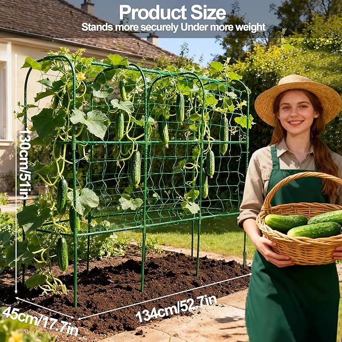 Garden Cucumber Trellis for Climbing Plants, Outdoor Metal Garden Arch Trellis, Plant Support for Vegetables Tomato Trellis Raised Garden Bed (Green, 47.2" Lx21.6 WX47.2 H-M)