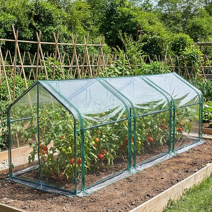 Outvita Mini Greenhouse, Outdoor 9'x3'x3' UV Protected 2-Layer PVC Cover Plant Hot House for Flowers, Seed and Vegetables Protection with Roll-up Zippered Doors for Patio Balcony Backyard